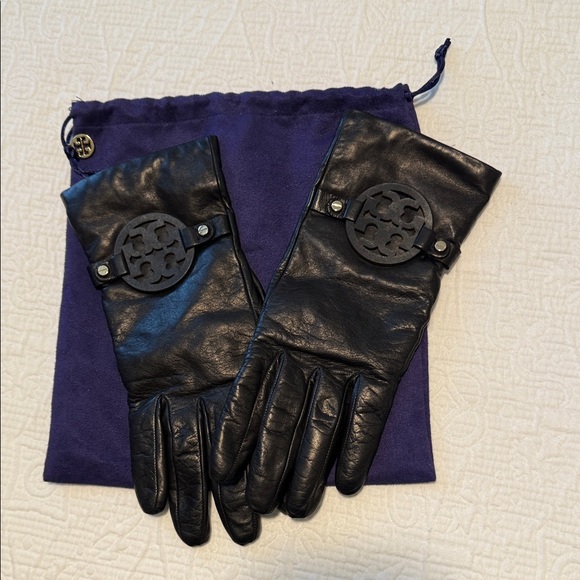 Black Leather Gloves with Logo Accent - Picture 6 of 10